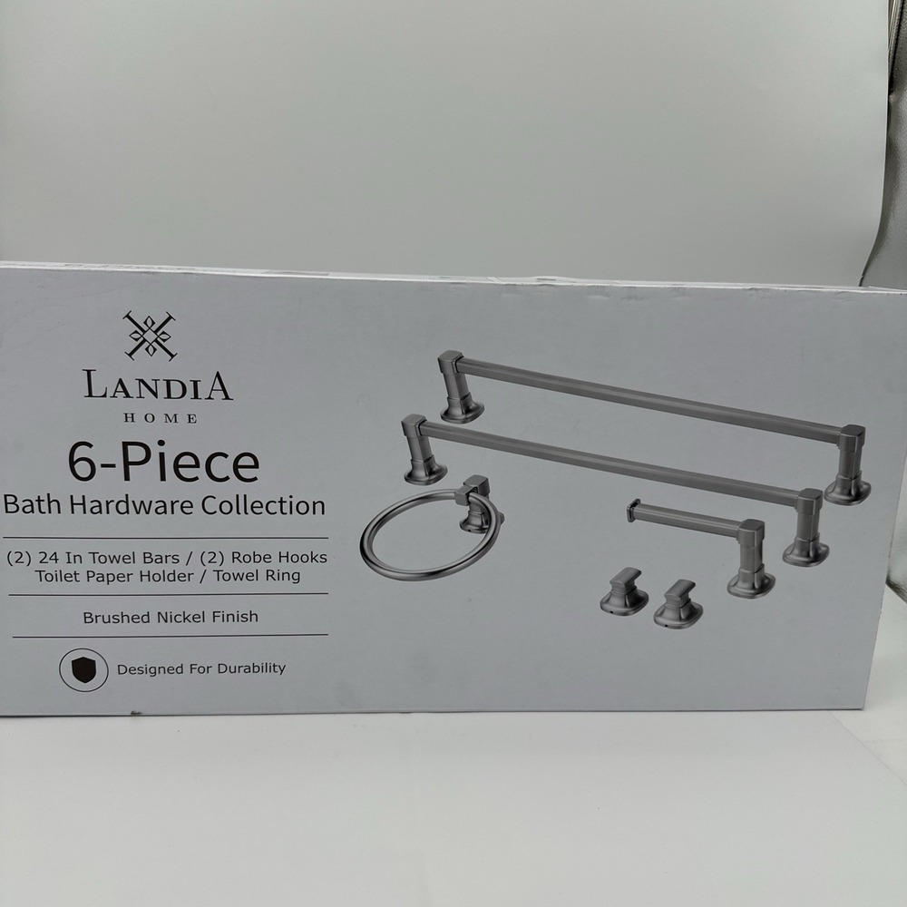 Landia Home 6-Piece Bath Hardware‎ Collection Set Brushed Nickel, 2 Towel Bars